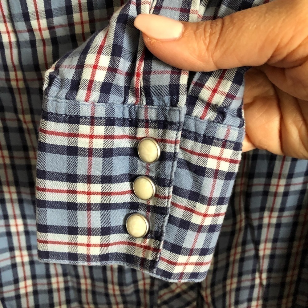 Lucky Brand Plaid Western Pearl Snap Button Down Boho Cowgirl Shirt - Picture 4 of 7